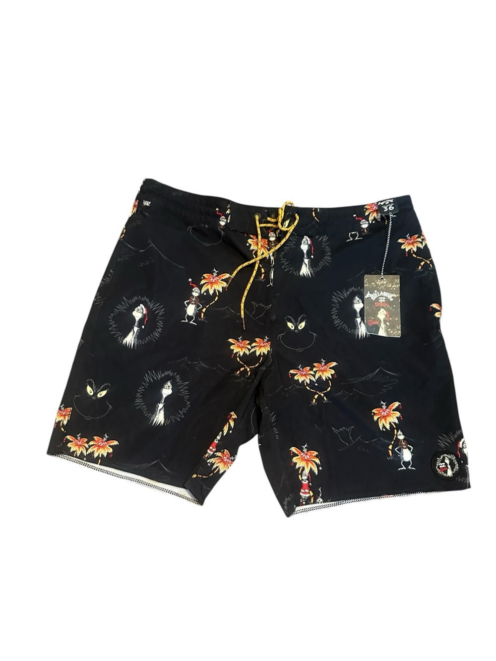 Billabong X Dr Seuss The Grinch Swim Trunks Size 36 8” Inseam Black Swimwear